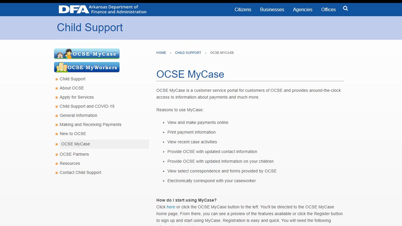 OCSE MyCase | Department of Finance and Administration - Arkansas